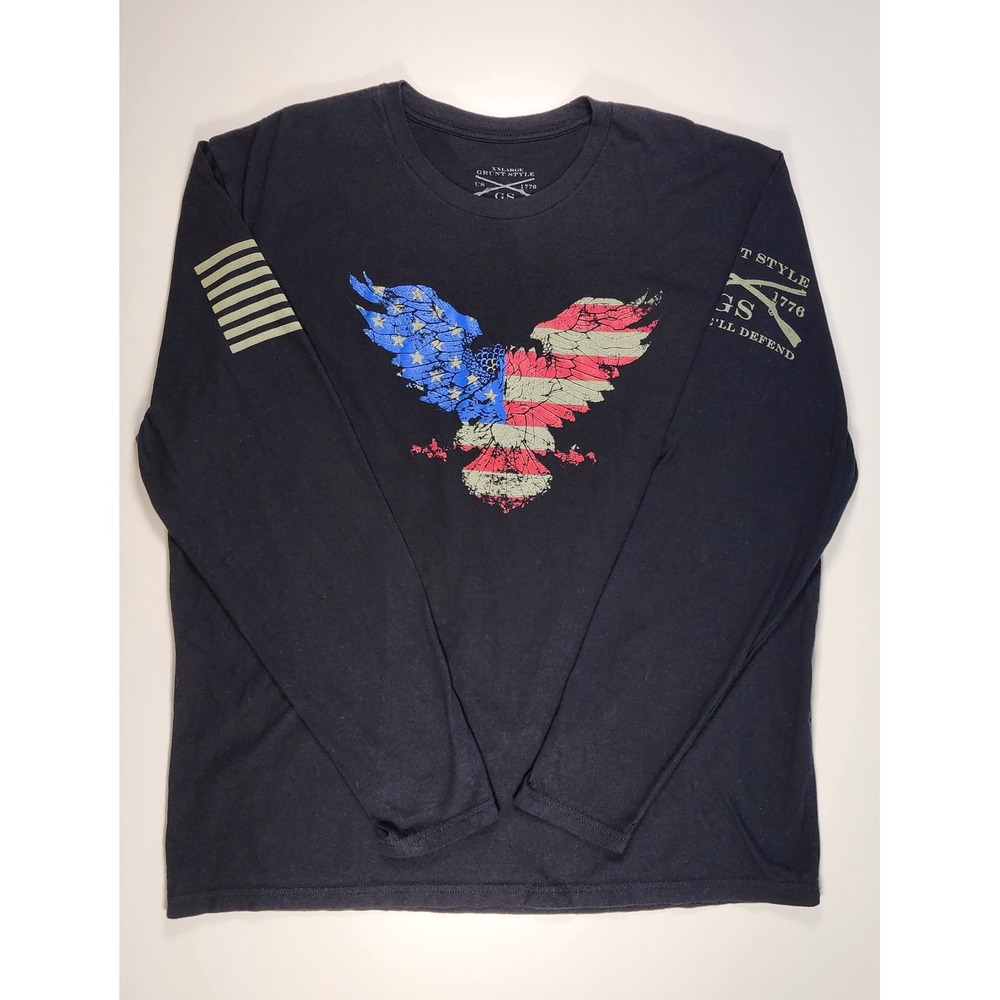 Grunt Style Men's Eagle Flag Graphic Long Sleeve Streetwear Patriot Tee Size XXL - Picture 2 of 8
